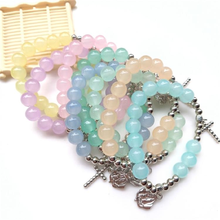 Glass Beaded Bracelets Cross Stretch Bracelets Wristband for Woman Daily Wear