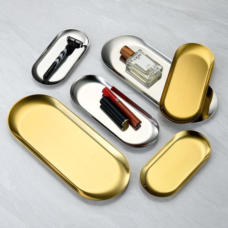 Oval Stainless Steel Gold Dining Plate Dessert Plate Nut Fruit Cake Tray Snack Kitchen Plate Western Steak Kitchen Plate Dish