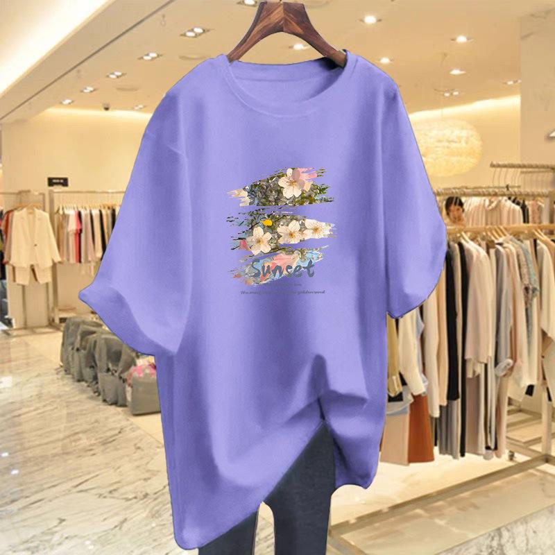 Women's 2025 Pure Cotton White Short-Sleeve Loose Mid-Length Plus Size Fashionable Tee