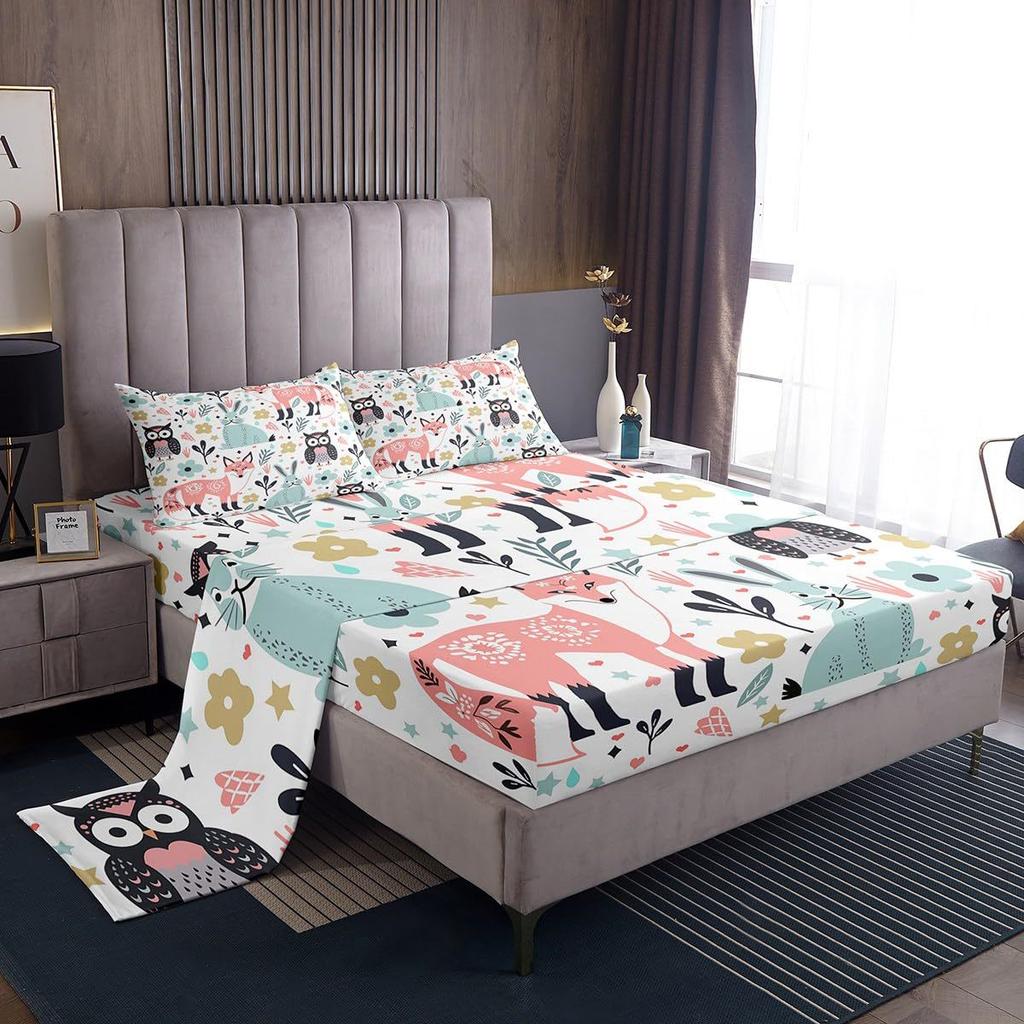 Cute cartoon animal pattern bed hat four-piece bedding set bedroom dormitory bedding decoration