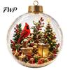 Christmas Theme Hanging Charms Tree Crystal Ball Pendant with LED Light, Built-in Christmas-themed Durable Acrylic Holiday Pendants Pattern