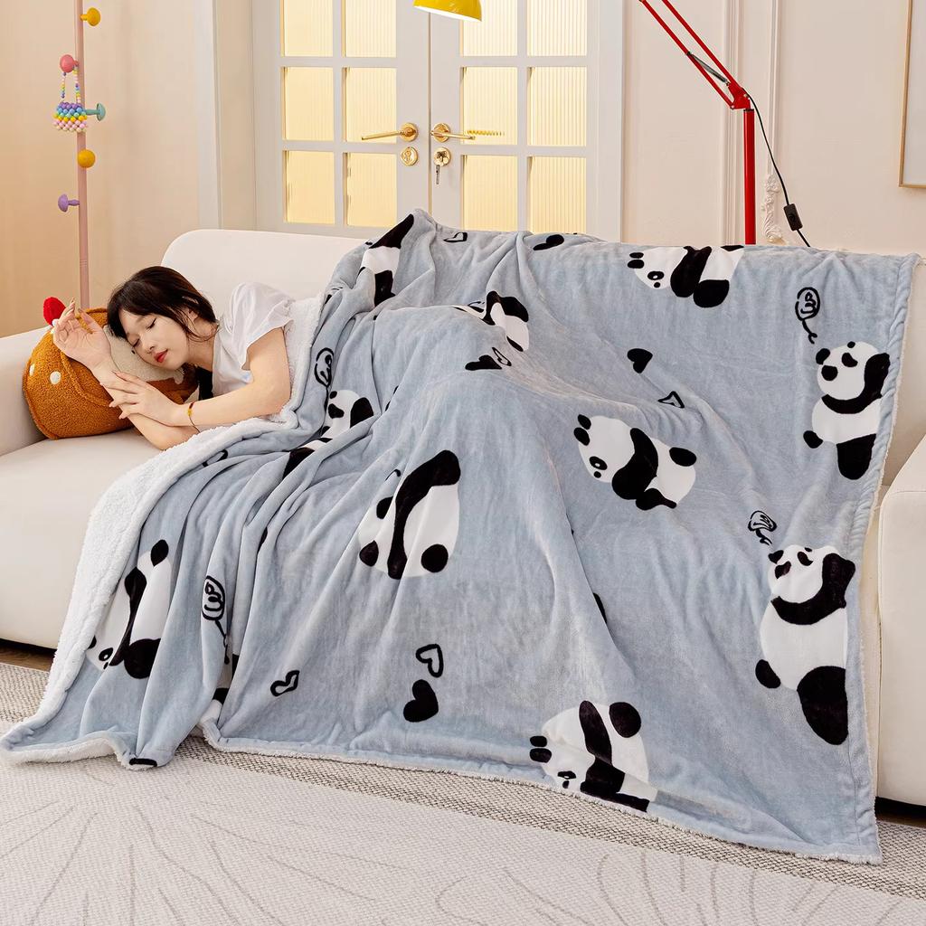 Dopamine Sofa Blanket Cartoon Print New Plush Thickened Heat Retention Warm Fine Soft Comfortable Winter Blanket Multi-Purpose