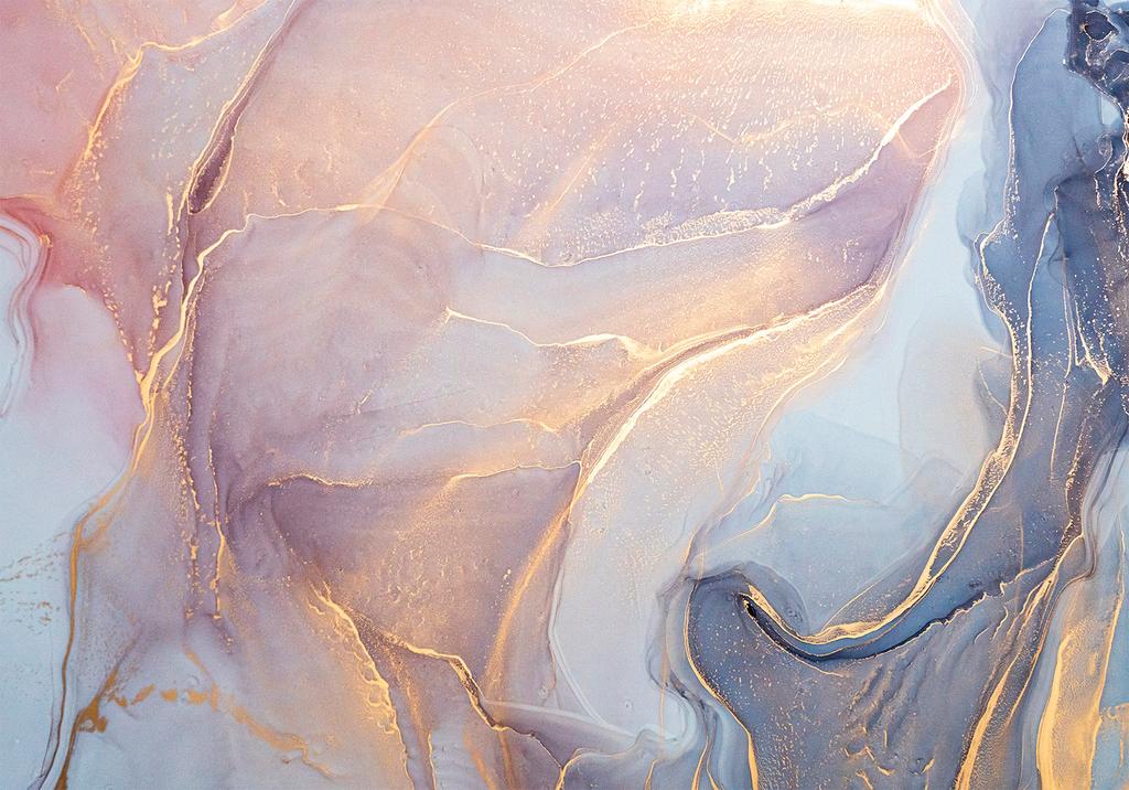 Wallpaper - Pink and Blue Marble - Abstract Watercolor with Gold Accents