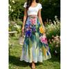 Iris Purple Pink Rose Print Skirt, Summer Casual Vacation Style