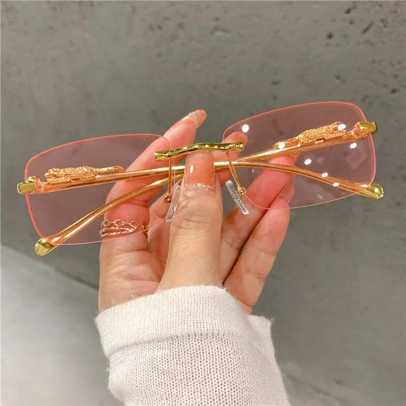 

Vintage Sunglasses Rimless Cut Edge Sunglasses Chic Designer Shades Luxury Golden Leopard Frame Sunglasses UV400 W139421WW-