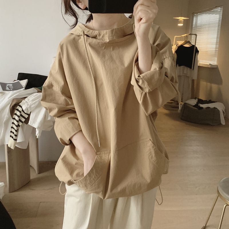 Spring Autumn New Solid Color Fashion Long Sleeve Hoodies Women High Street Casual Drawstring Pockets All-match Pullovers