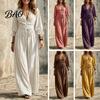 Daily Wear Lace Dress Women V-Neck for Fall, 3/4 Sleeves Maxi with Solid Color Belt, Loose Casual Long Vacation Three Quarter Sleeve