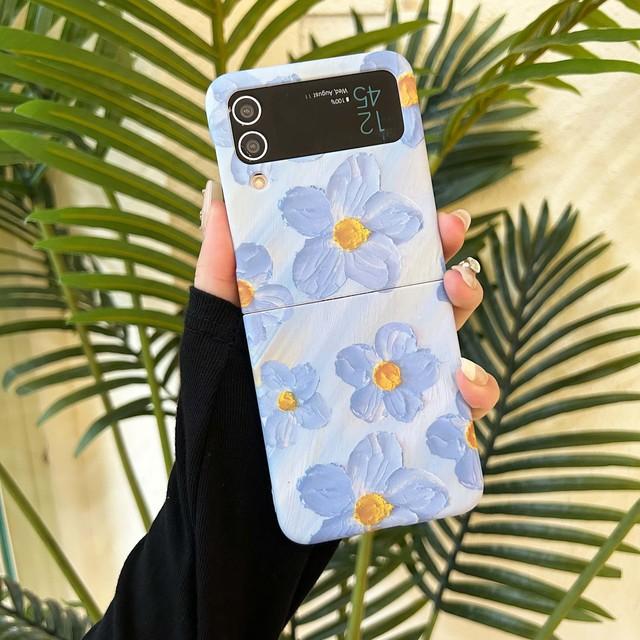 

Мультфильм Relif Blue Flower Ins Cute Art Shell для Samsung Galaxy Z Flip3 Flip 3 4 Flip4 Protector Shockproof Phone Case Fundas For Samsung Z Flip 3