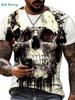 Retro skull 3D print men's T-shirt, summer street style men's top, fashionable round neck short-sleeved T-shirt, new loose fit men's clothing.