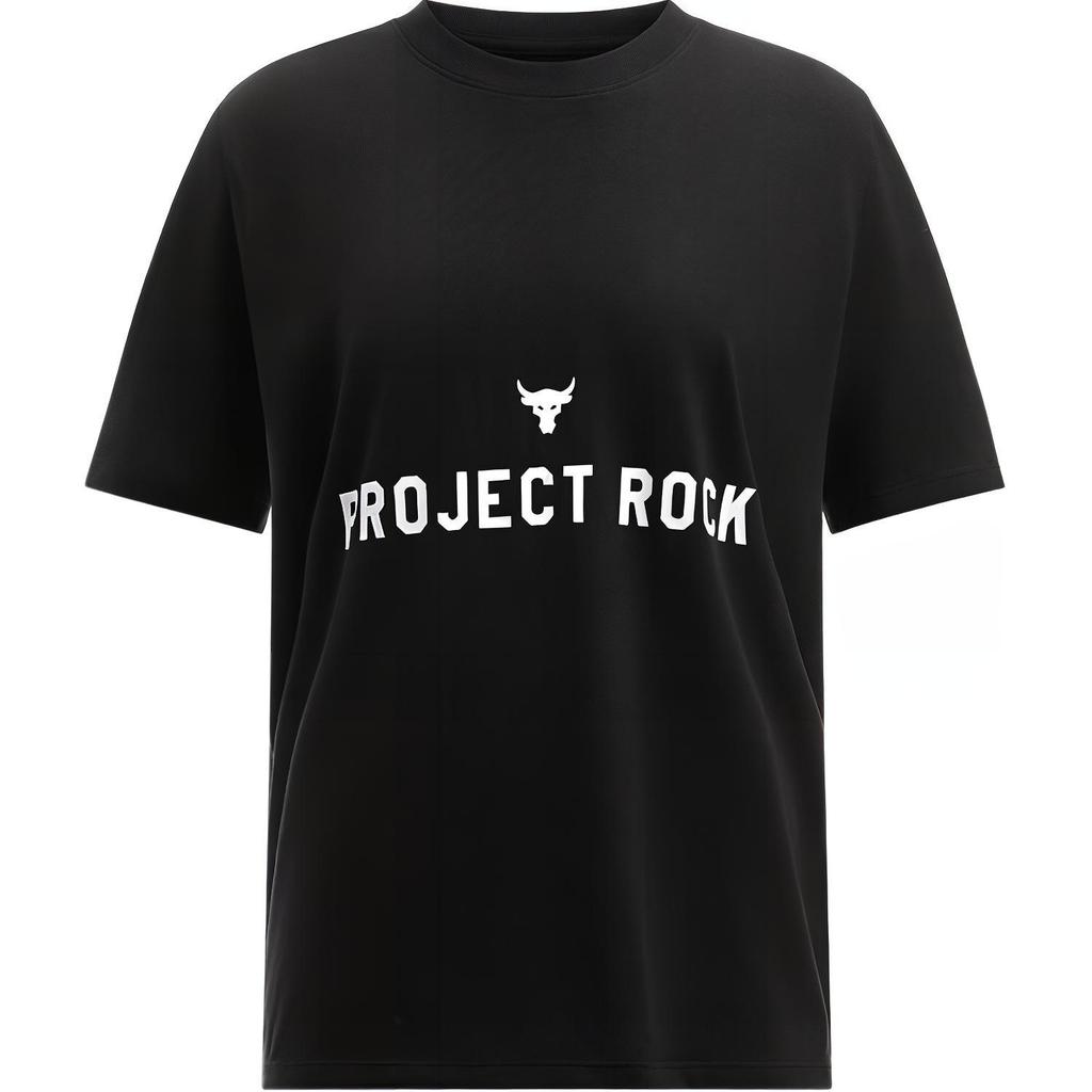 Under Armour Project Rock Letter Print Design Comfortable Loose Fit Short Sleeve T-Shirt Women Tops Black 1386440-001