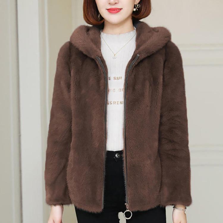 Women's Warm Zippered Hooded Sweater Solid Color Coral Velvet Loose Lamb Wool Jacket Double Sided