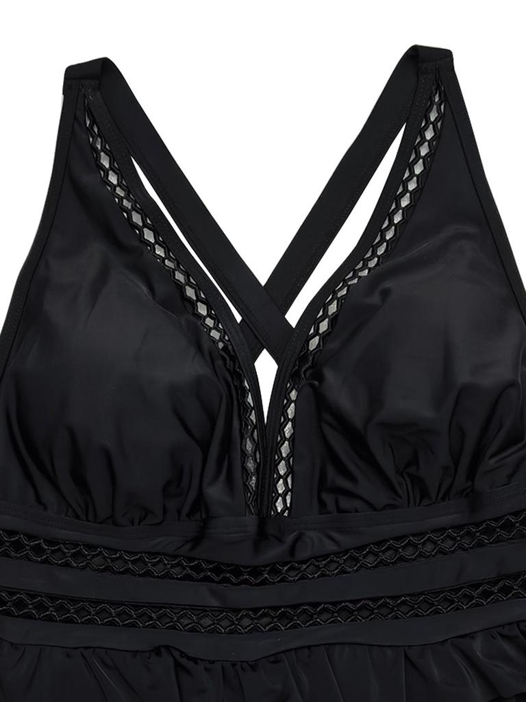 Damen Sexy High Waist Rüschen Badeanzug - Große Größen, Europäisch Amerikanischer Stil, Bauchkontrolle, Cut-Out Design Badebekleidung