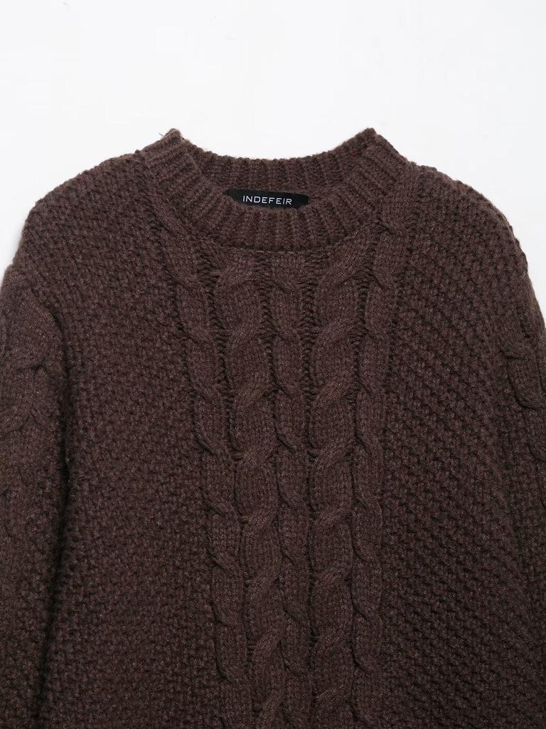Retro European & American Style Cable Knit Sweater with Big Sleeves for Women