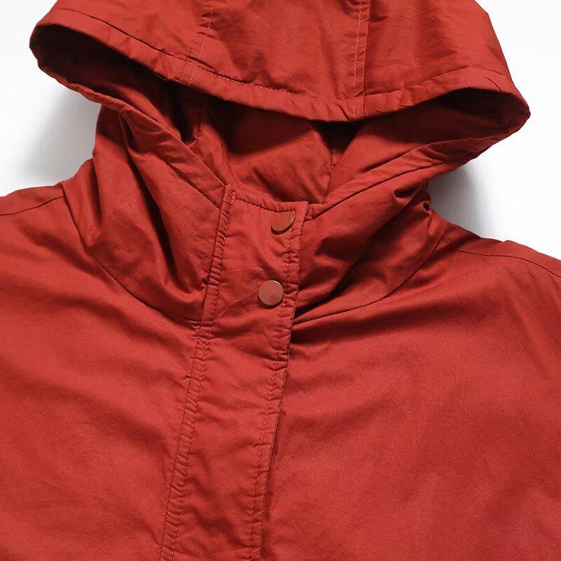 2024 Autumn Women's Fashion: European & American Style Hooded Long Sleeve Cotton Jacket - Versatile, Simple, Loose Fit in Five Colors.