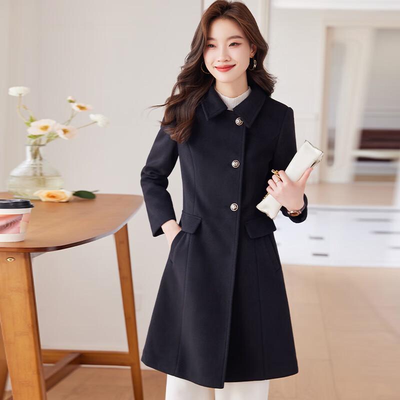 Women s Mid-Length Wool Blend Professional Coat L