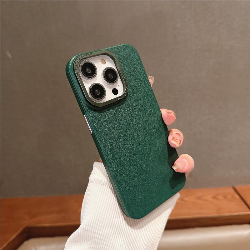 Lychee leather texture is suitable for iPhone 16 Pro Max case metal buttons, iPhone 17 Simple 13 protective case 15