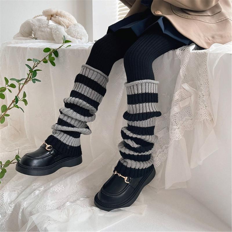 1 Paar Kinder Gestreifte Stulpen Warme Strick Kniehohe Socken Stilvolle Socken Ärmel Winter Essentielle Bekleidungsaccessoires