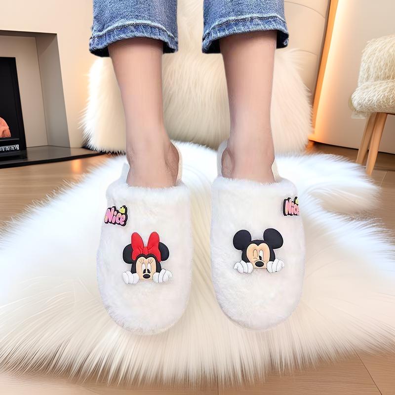 Women's Versatile Fuzzy Rhinestone Slippers - Warm Cotton for Autumn/Winter, Stylish for Home or Outdoor Use.