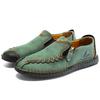 Retro Leather Casual Shoes For Man Green Suede Loafers Big Size 48 Quality Handmade Sewing Flat Shoes Man Driving Shoes Moccasin