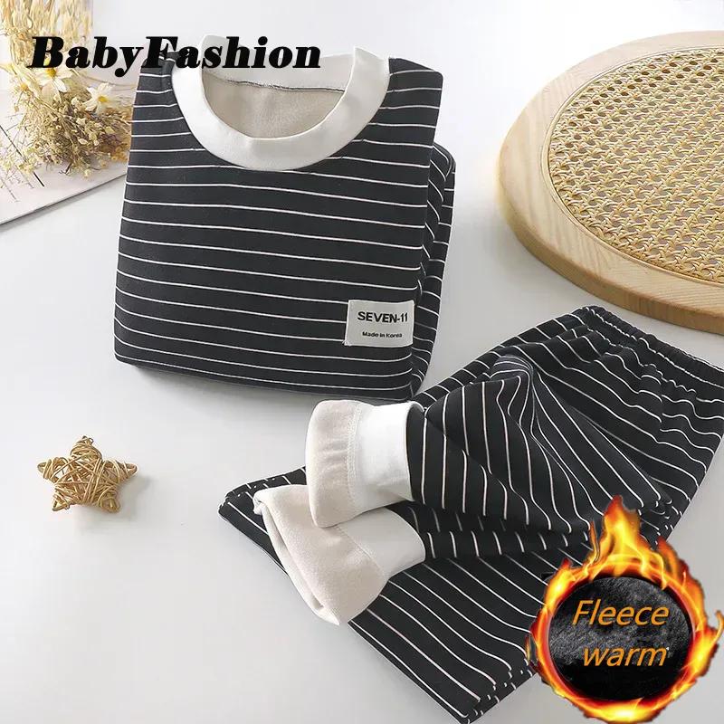 New Autumn Winter Kids Pajamas Baby Boys Girls Striped Thicken Warm T-shirt with Pants Youth Pyjamas Sleepwear Clothing Sets