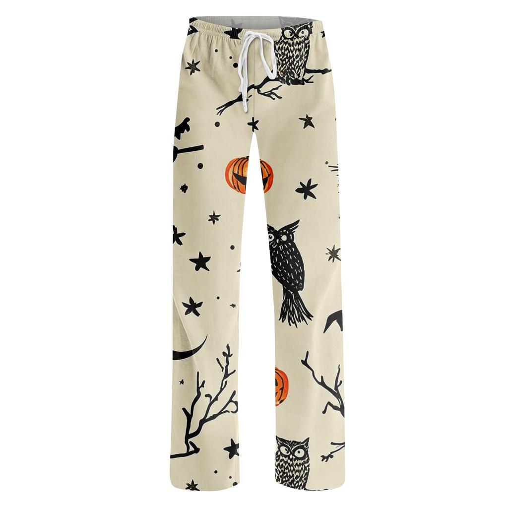 Damen Halloween Print Kordelzug Hose Lässige Lounge Hose Halloween Thema Bedruckter Elastischer Bund Entspannte Passform Hose