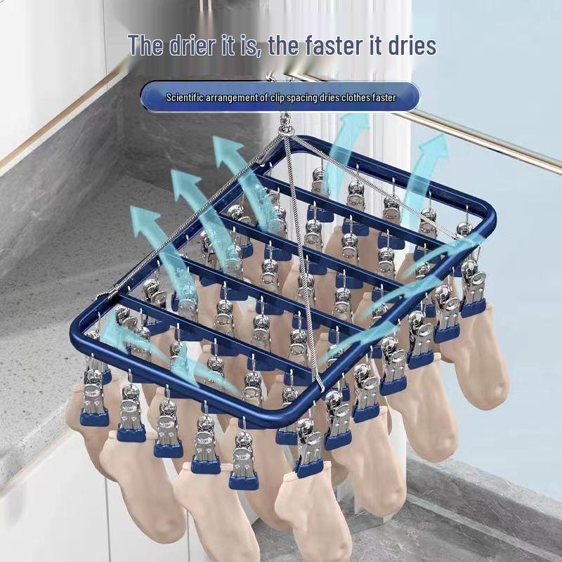 Aluminum Alloy Sock and Underwear Drying Rack with Clips for Balcony Hanging