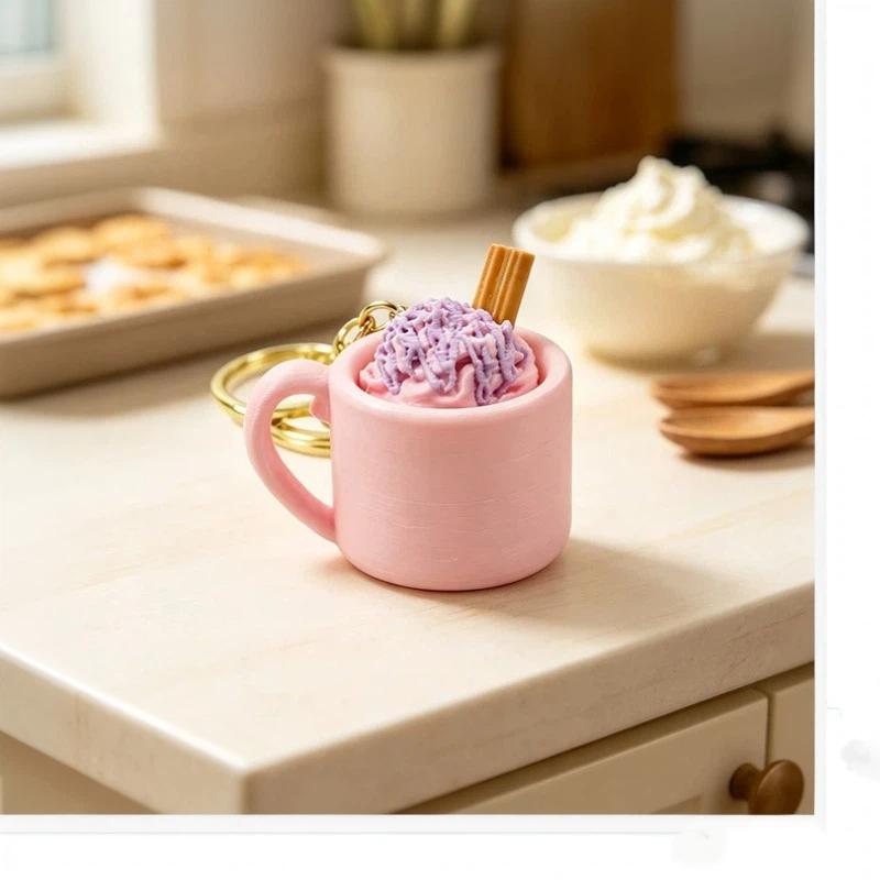 Sundae Ice Cream Mug Keycap Clicker Keychain 3D Printed Cute Fidget Toy Small Christmas Gift for Kids Teens