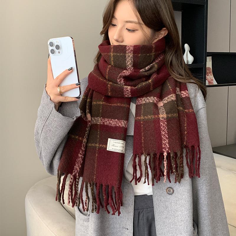 Winter Neu Retro Karierter Schal Verdickt Warm Langer Schal Doppelseitiger Schal