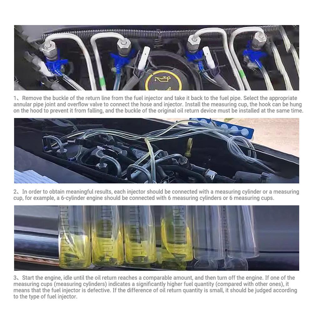 Injector Flow Tester Kit With Common Rail Connector&Return Fuel Cup For Car Fuel System Diagnosis And Oil Pressure Measurement