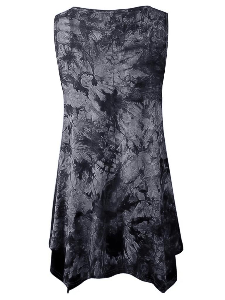 2026 Summer Tie-Dye Irregular Hem V-Neck Sleeveless Plus Size Women's Top