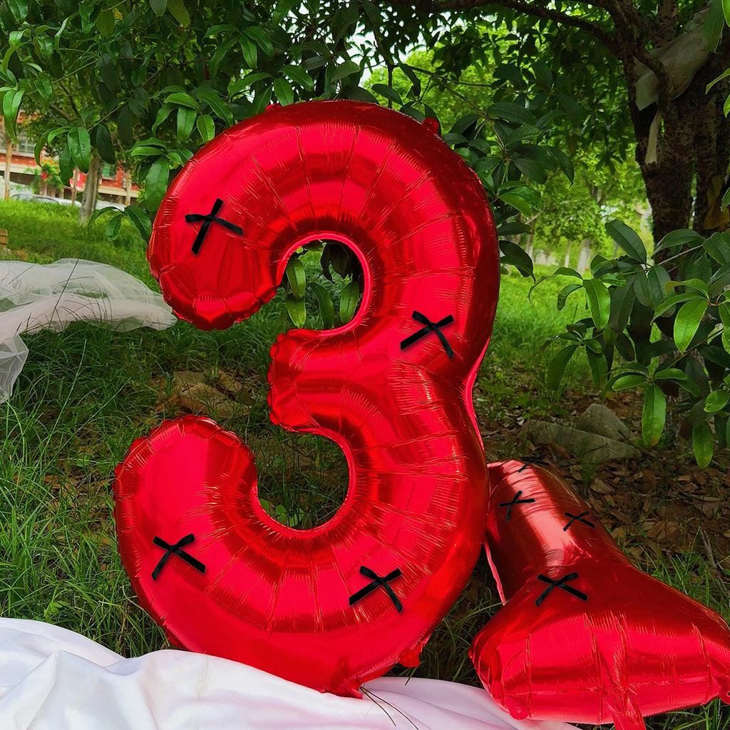 40 Inch Black Bow Decorated Red Digital Balloons 0-9 Numbers DIY Bow for Birthdays, Anniversaries, and New Year Decorations