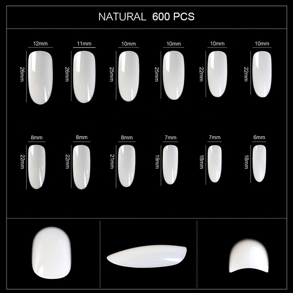 kads 600 ks Dlhé Oválne Bez Zlomu Plné Krytie Tipy na Umelé Nechty Biela Prírodná Priehľadná 12 Veľkostí Nail Art Manikúra Nástroje na Umelé Nechty
