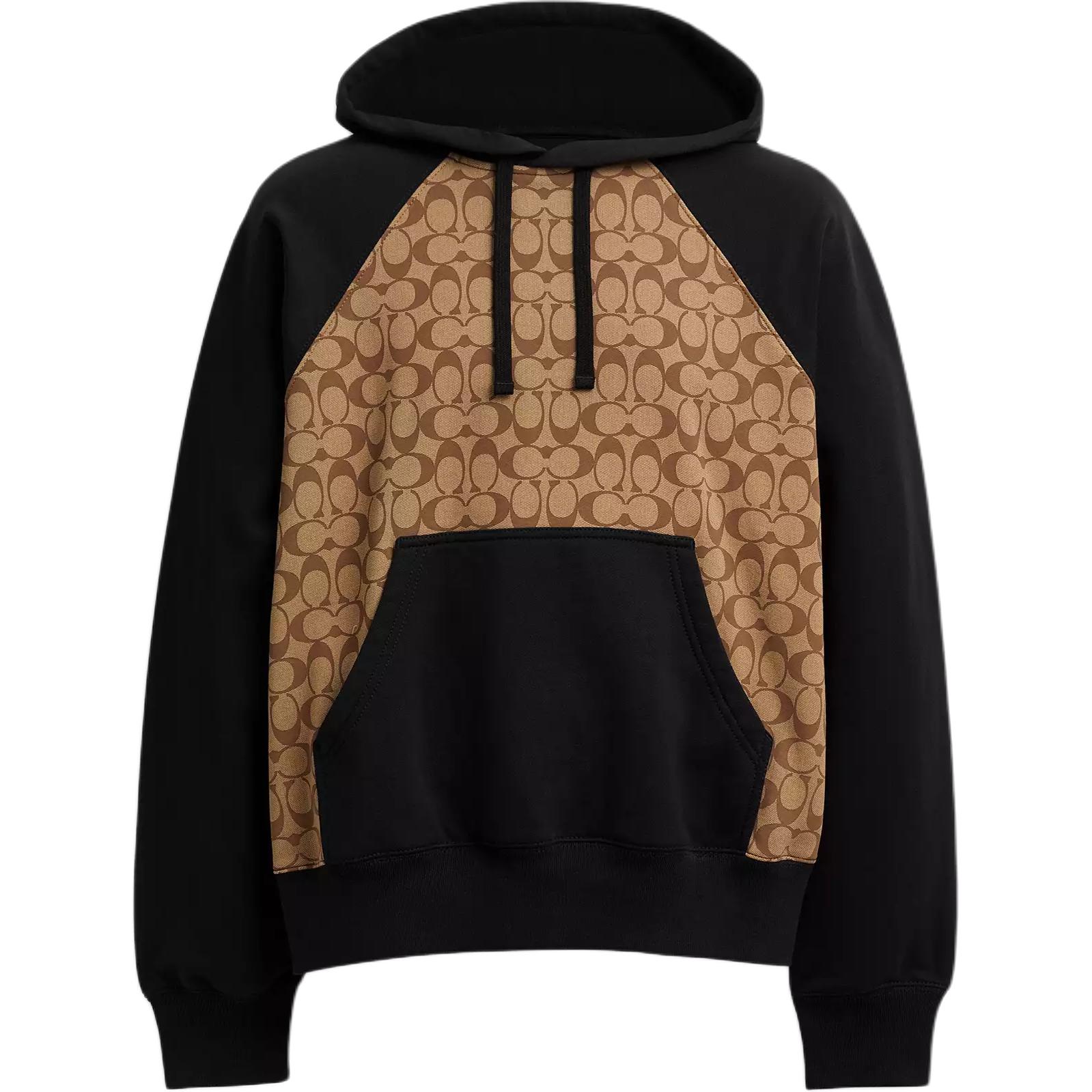 Coach SS25 Color Block Signature Long Sleeve Hoodie Men hoodies Khaki CY583-OFZ S