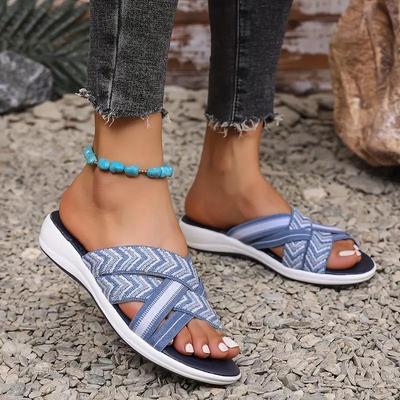 Orthopedic Arch Support Walking Slides Sandals for Women - Wide Width Slip-On Open-Toe Design , Non-Slip Rubber Sole - Stylish Slippers