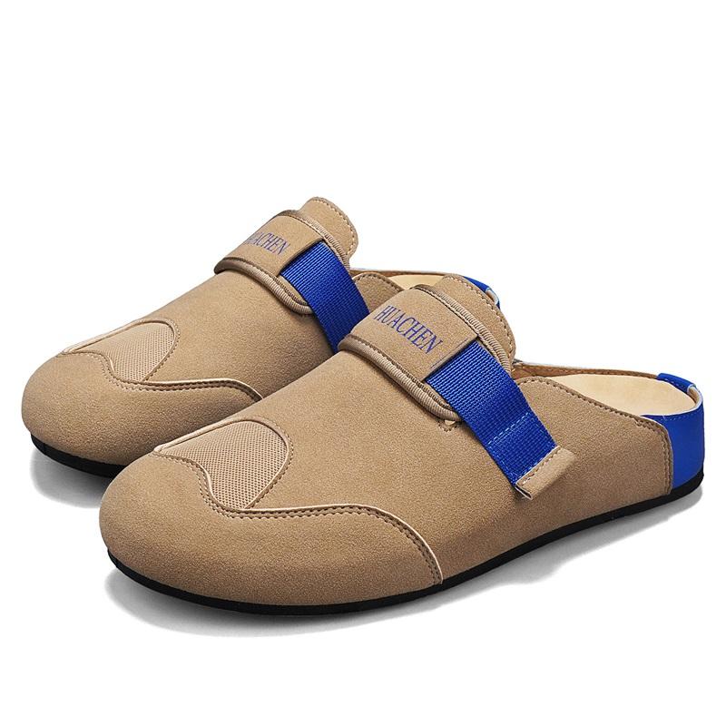 Trendy New Men'S Fashionable Slippers Anti Slip Soft Soled Boken Shoes Frosted Leather Slippers British Retro Style Flat Shoes