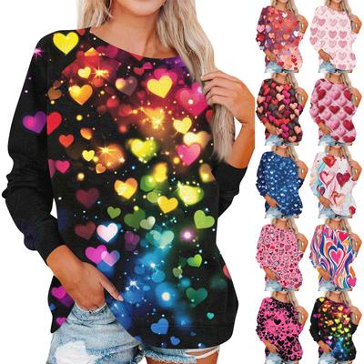 Haut Pullover Décontracté à Manches Longues et Épaules Dénudées à Col Rond Tendance pour Femme, Imprimé Saint-Valentin