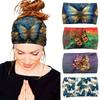 Bohemian Butterfly Design Women's Wide Elastic Headband, Sweat-Absorbent Breathable Face Washing Ice Silky Fiber Fabric Headband