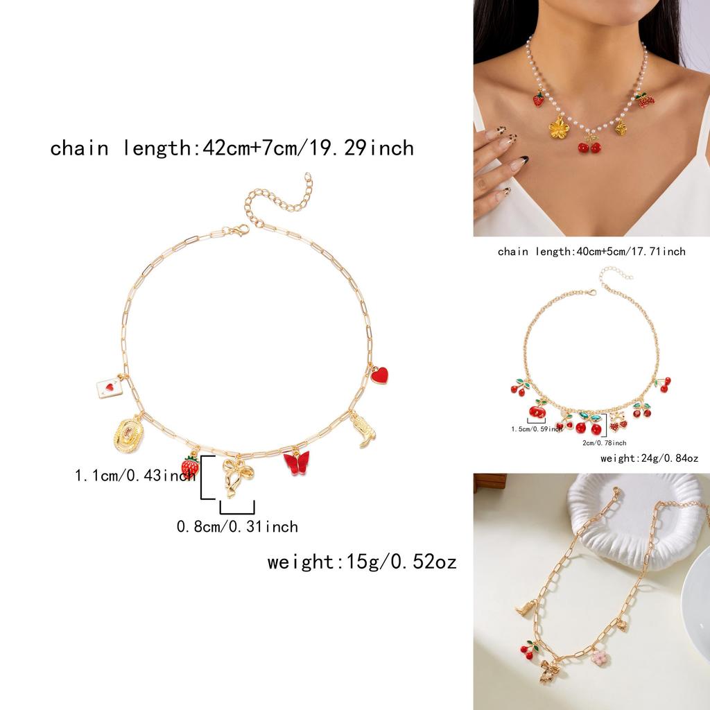 Handcrafted Alloy Necklace With Shell And Cherry Charm For Summer Vacation Wear