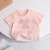 Girls Summer Korean Cotton Short Sleeve T Shirt with Cute Bow Detail