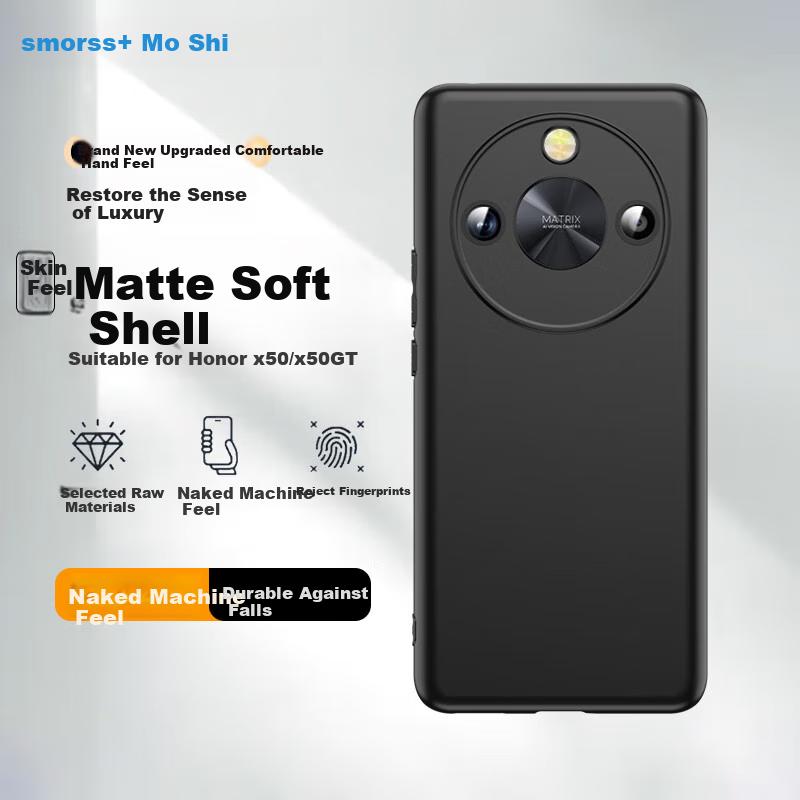 Phone Case for Honor X50/X50GT, Protective Cover for Huawei Honor Phone, Full Lens Protection, Shockproof, Ultra-Thin Frosted Soft,, Black Outer Case