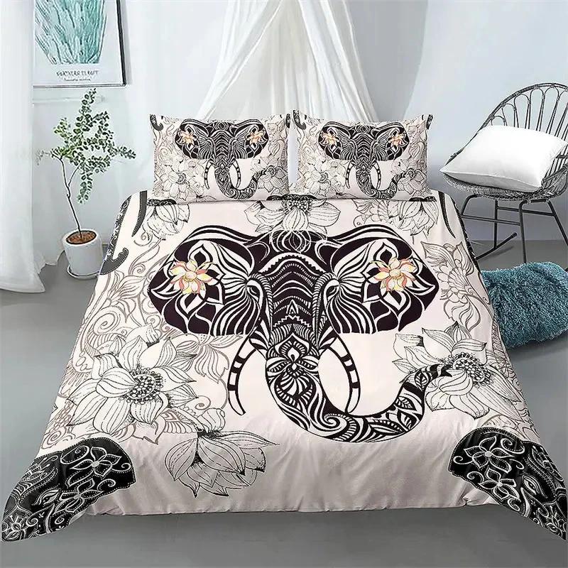3D Printed Elephant Bedding Set for Boys Adults Teens Ganesha Duvet Cover Set Queen Size Polyester Bohemian Style Luxury