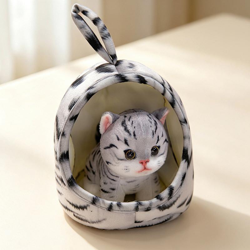 Plush Cat Doll Bed Toy With Realistic Threecolor Feline Design For Kids And Collectors