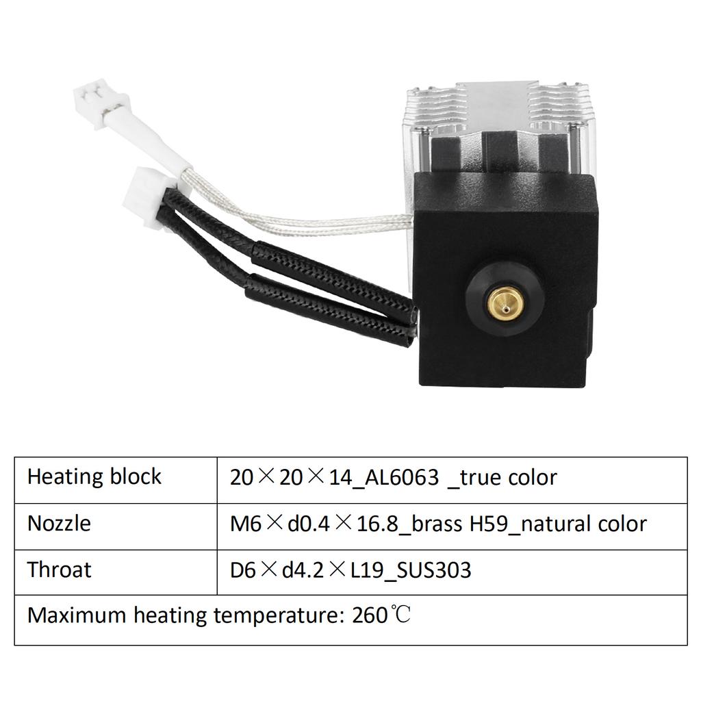 Print Head Kit for Ender 3V3 SE 3D Printer 0.4mm Brass Nozzle Aluminum Alloy Heat Block Feeding No Clogging 3D Printing