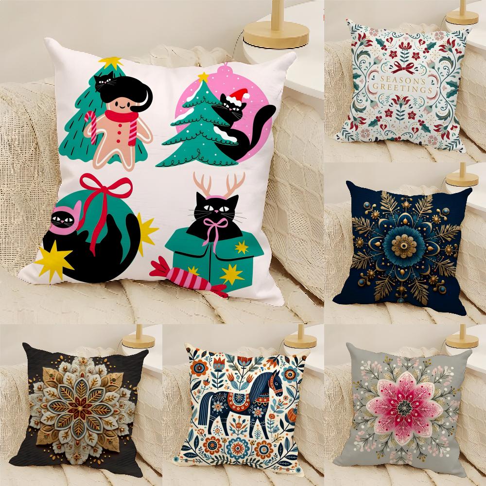 Colorful Snow Hexagonal Maple Leaf Print Pillow Case Home Living Room Decoration Linen Pillowcover Pillow Cases Cushion Cover