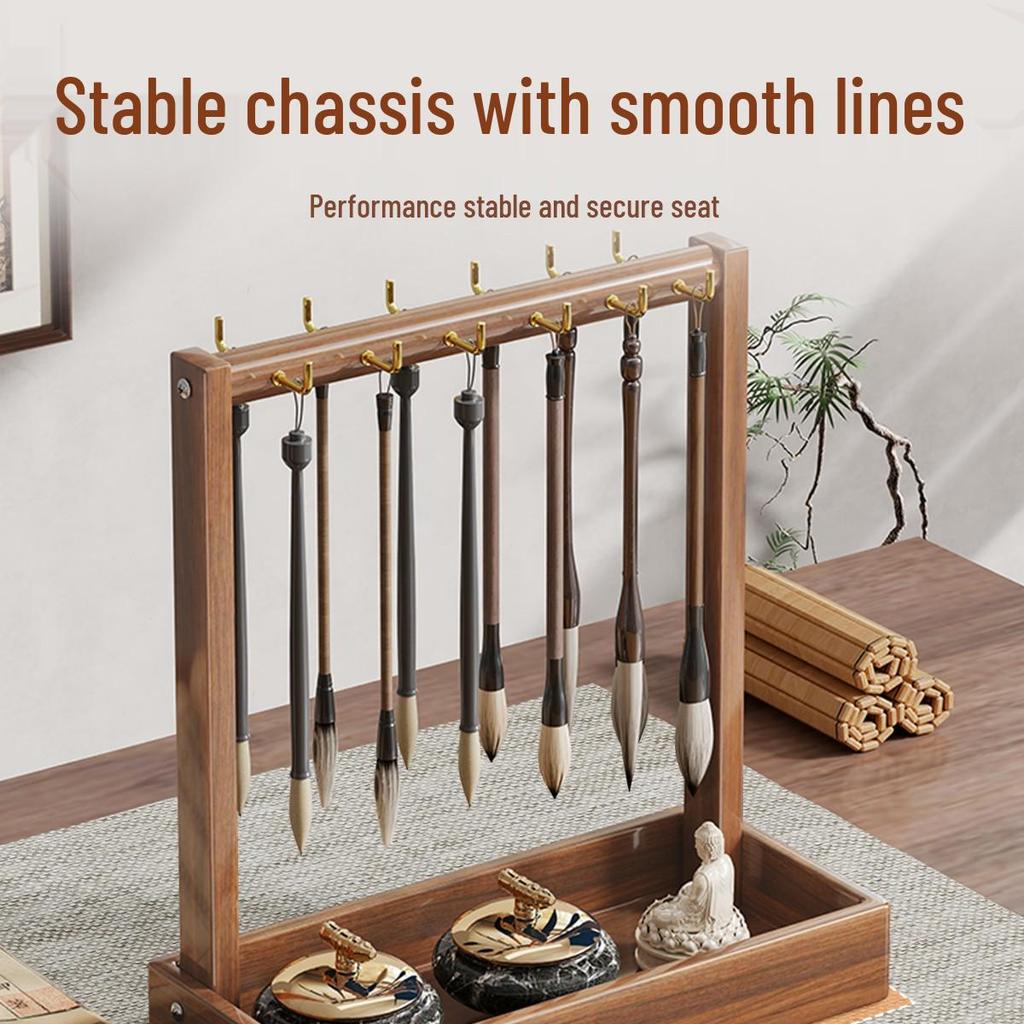 Solid Wood Desktop Calligraphy Brush Holder, Large Capacity for Study Table - Ideal for Students and Beginners