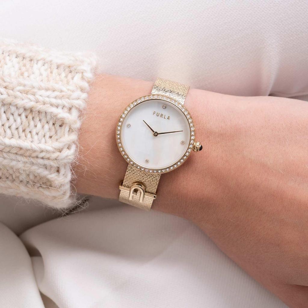 Watch SMALL LOGO White Pearl Dial Stainless Steel Mineral Glass Quartz Daily Waterproof 32MM China Watch WW00022001L2 Gold [Furla] Women's [Item]
