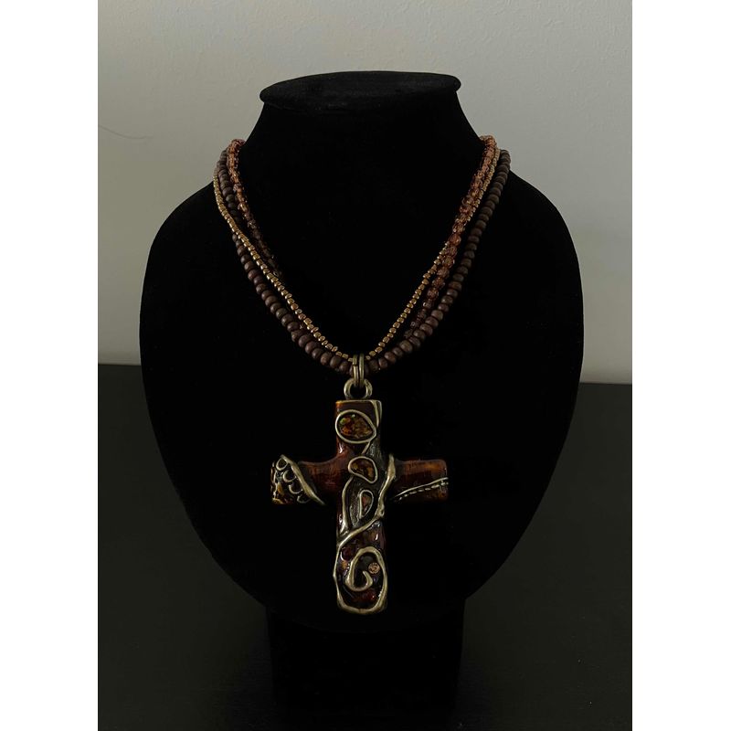 

[October] So Um EU Retro Gothic Wind Vintage Cross Pendant Ornaments Heavy Industry Necklace Brown