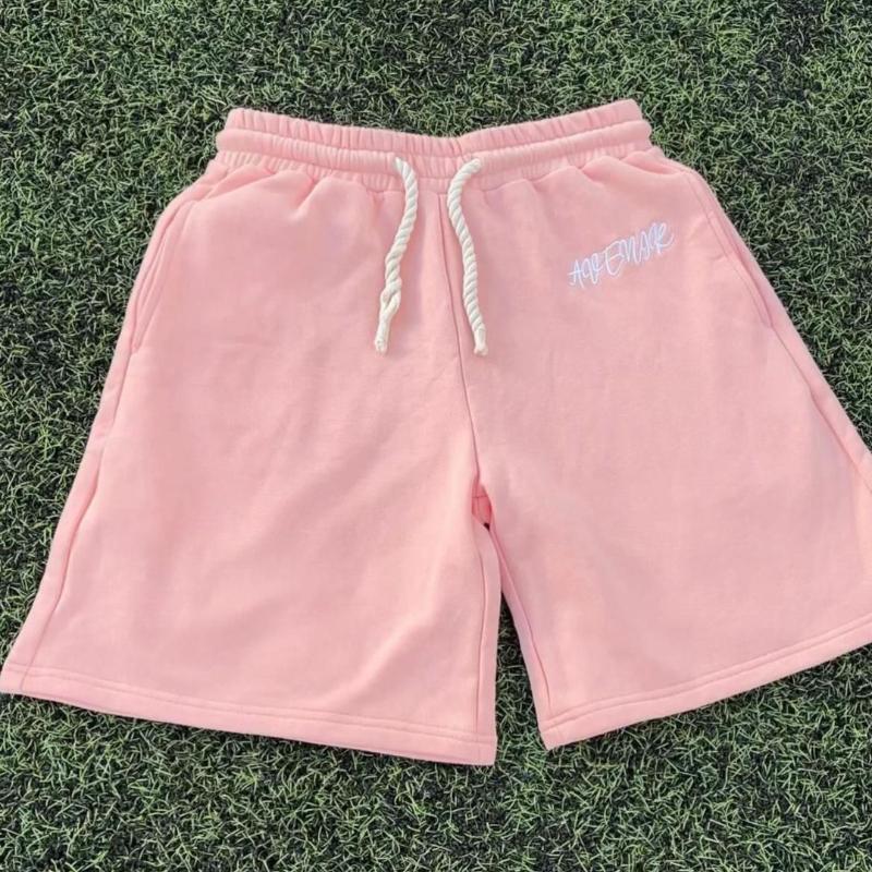 European and American Pink Embroidered Elastic Drawstring Casual Straight Leg Loose Shorts