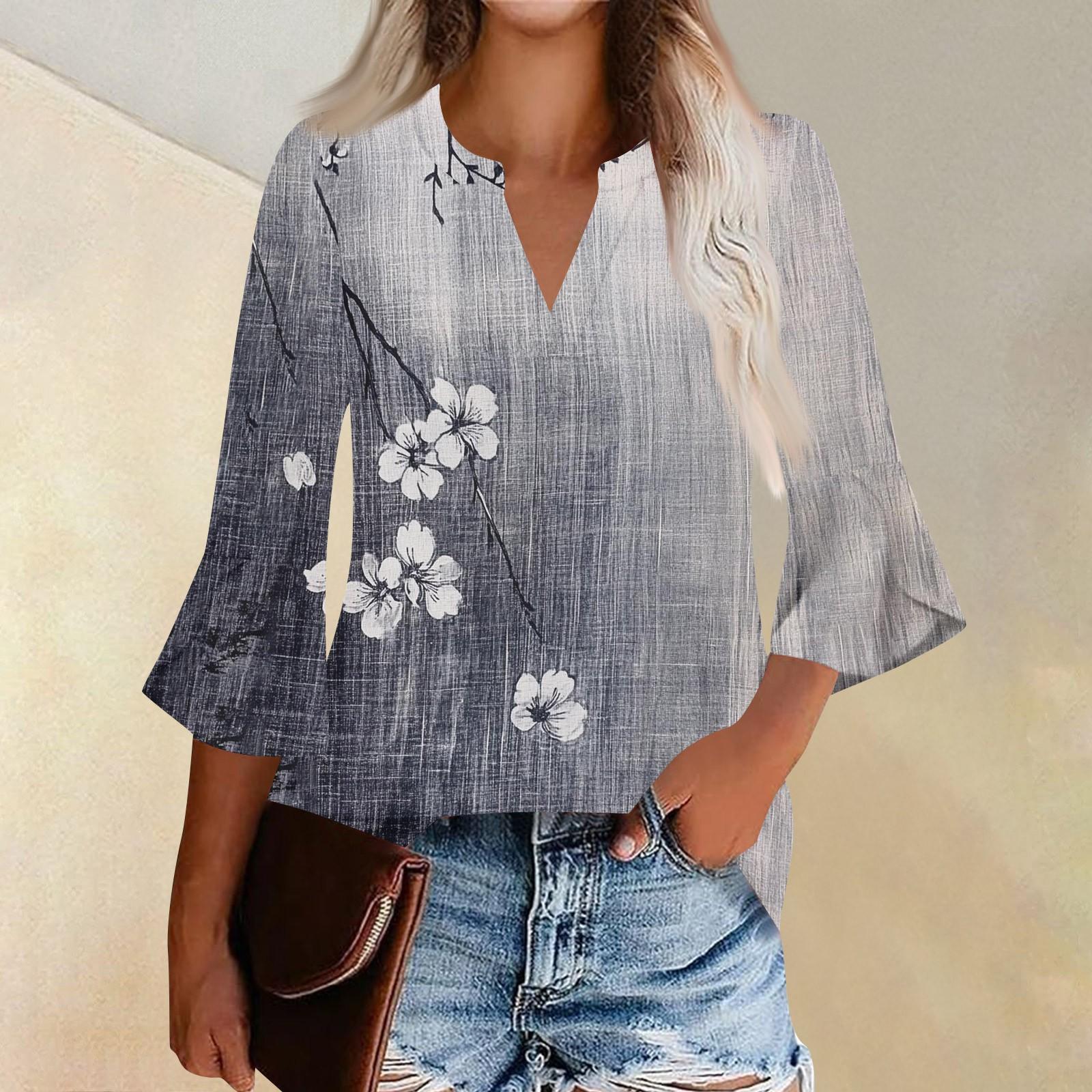 

Женский топ с оборками на шее и рукавами три четверти с растительным принтом XXL