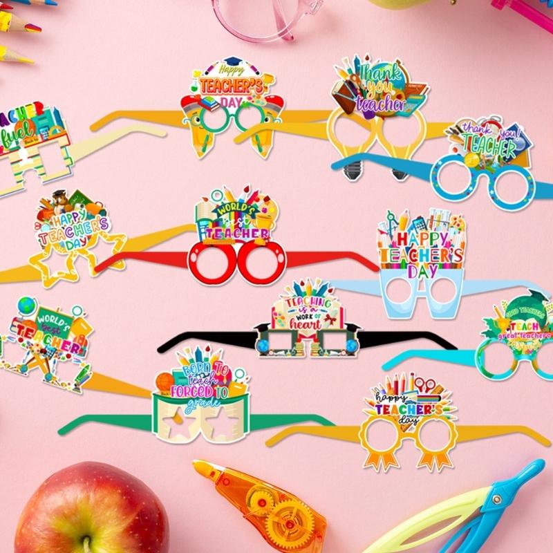 Set of 12 Teacher Appreciation Paper Eyeglasses Fun Teacher Eyewear for Fun and Festival Photo Booth Decorations